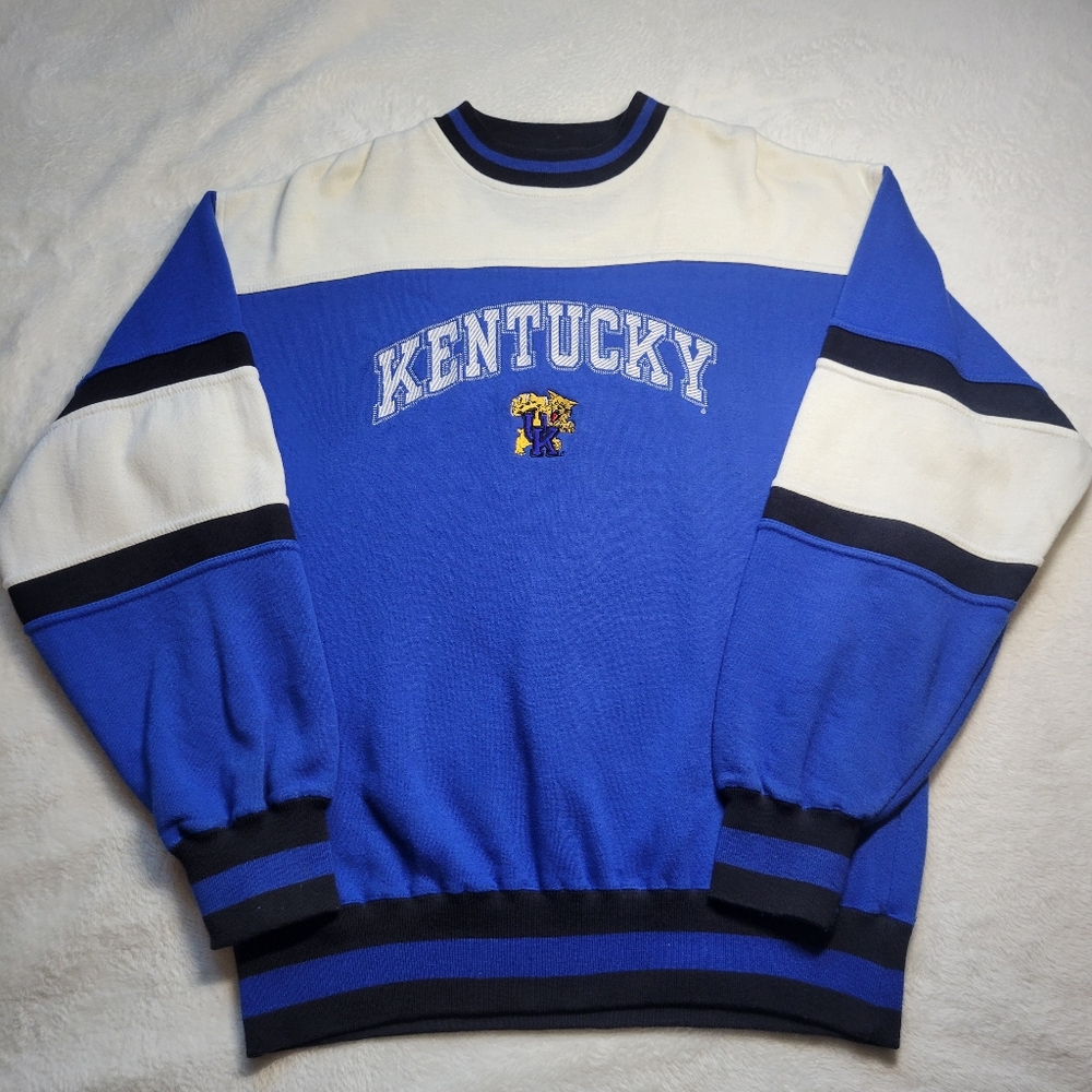 VTG University Of Kentucky Wildcats Crewneck Spellout Large Blue Stripe NCAA